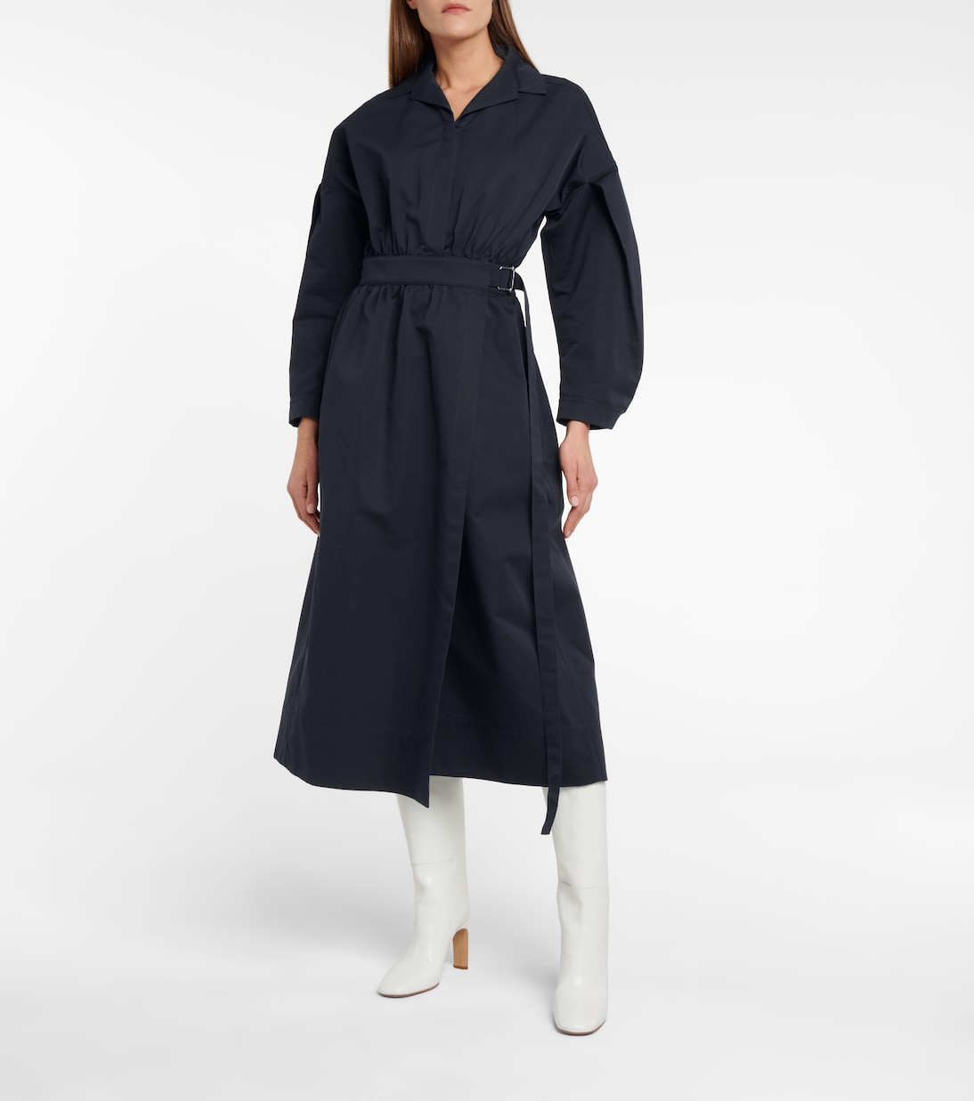 Belted cotton-blend midi dress | Jil Sander