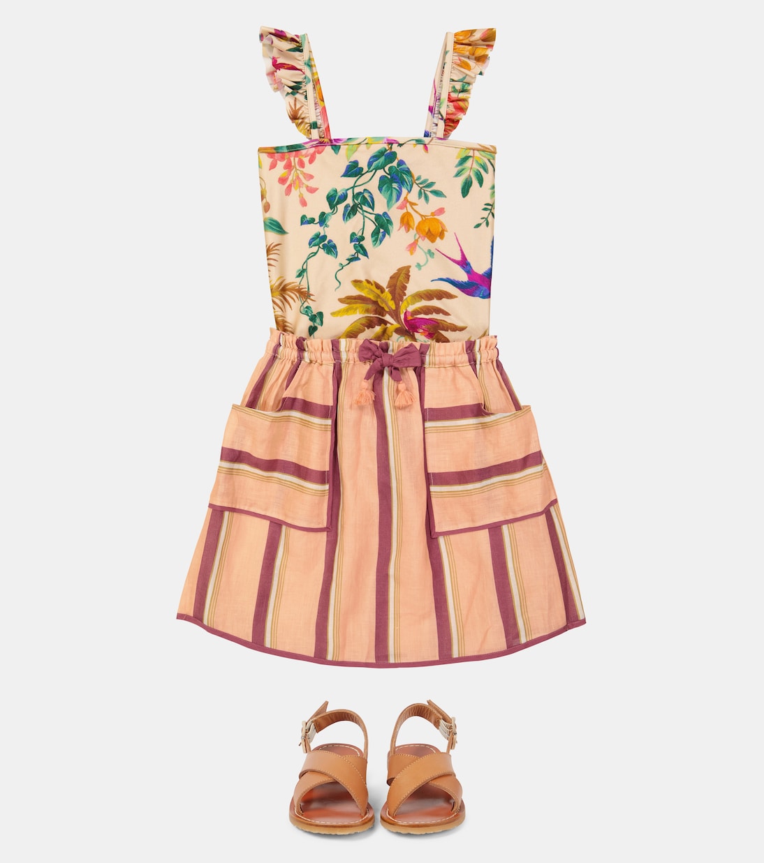 Gestreifter Rock Rosa aus Leinen | Zimmermann Kids