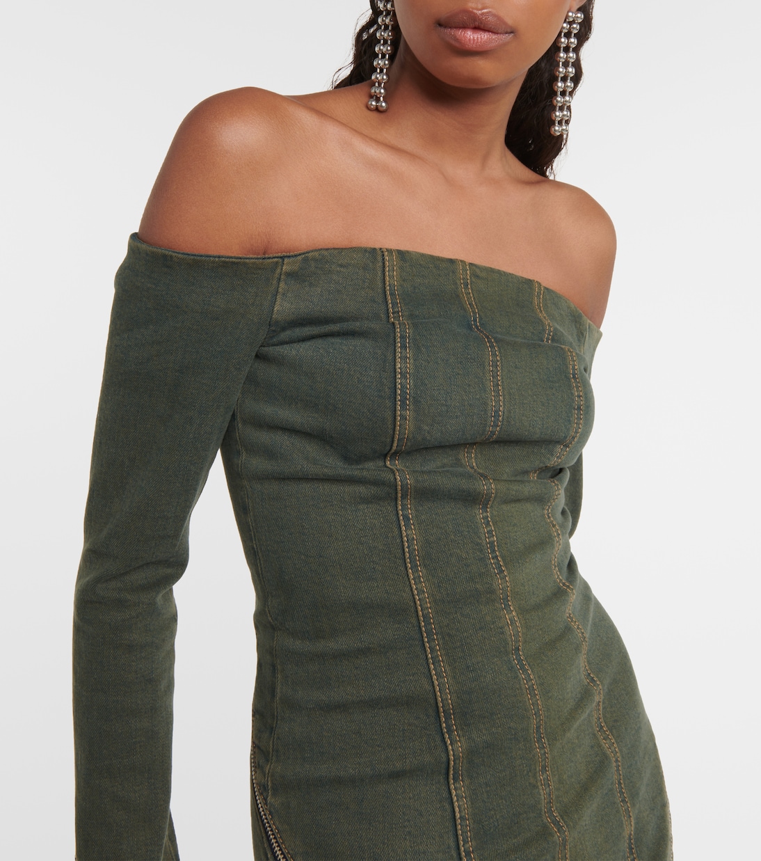 Miniabito di jeans con scollo bardot | Blumarine