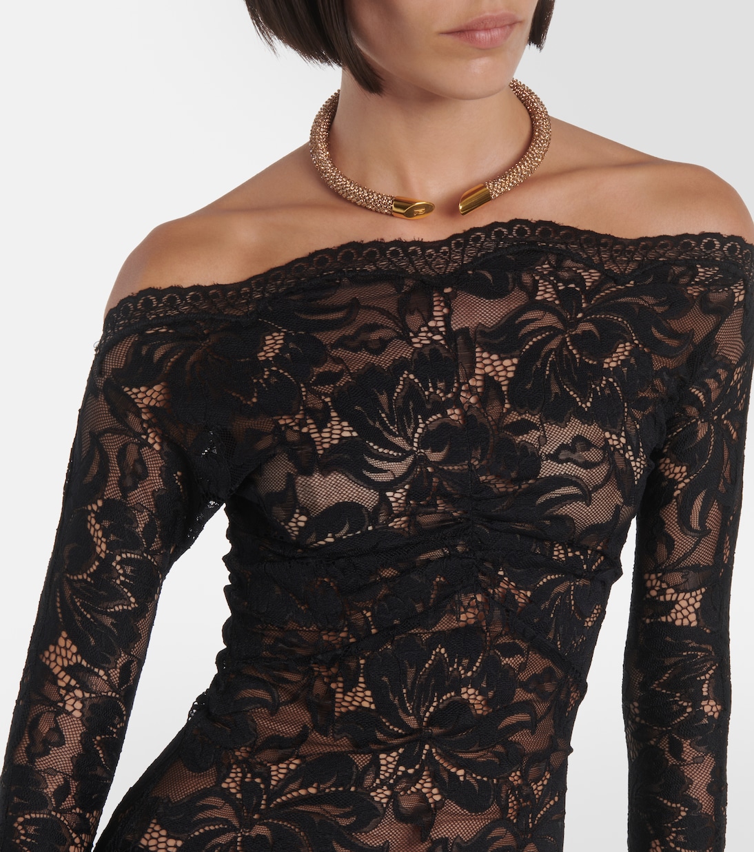 Miniabito in pizzo con scollo bardot | Rabanne