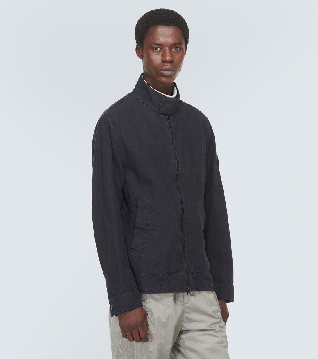 Compass linen blend jacket in blue Stone Island Mytheresa