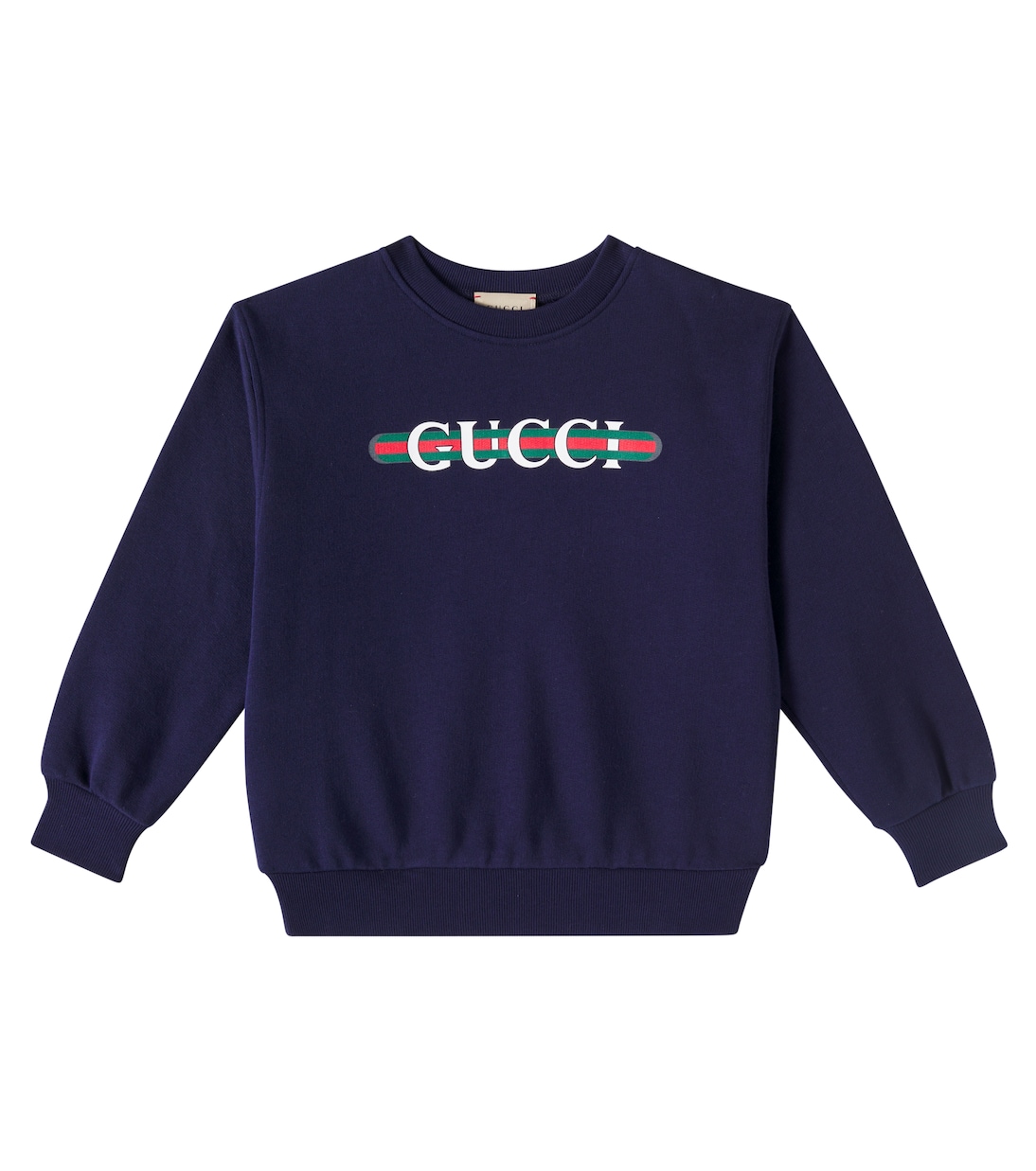 Web Stripe logo cotton jersey sweatshirt in blue Gucci Kids Mytheresa