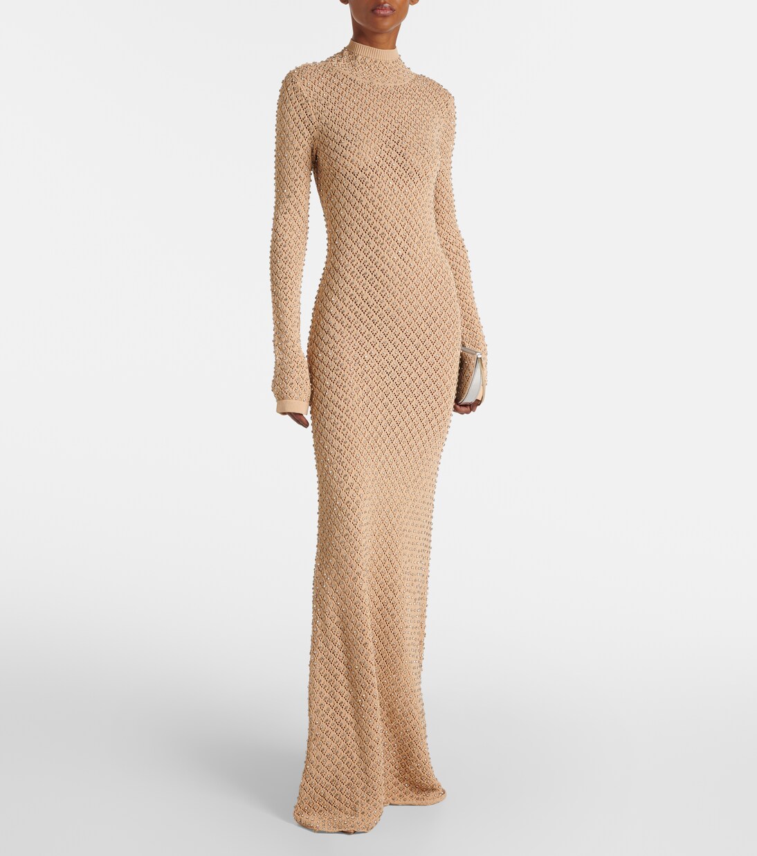 Crystal-embellished open-knit maxi dress in white - David Koma | Mytheresa