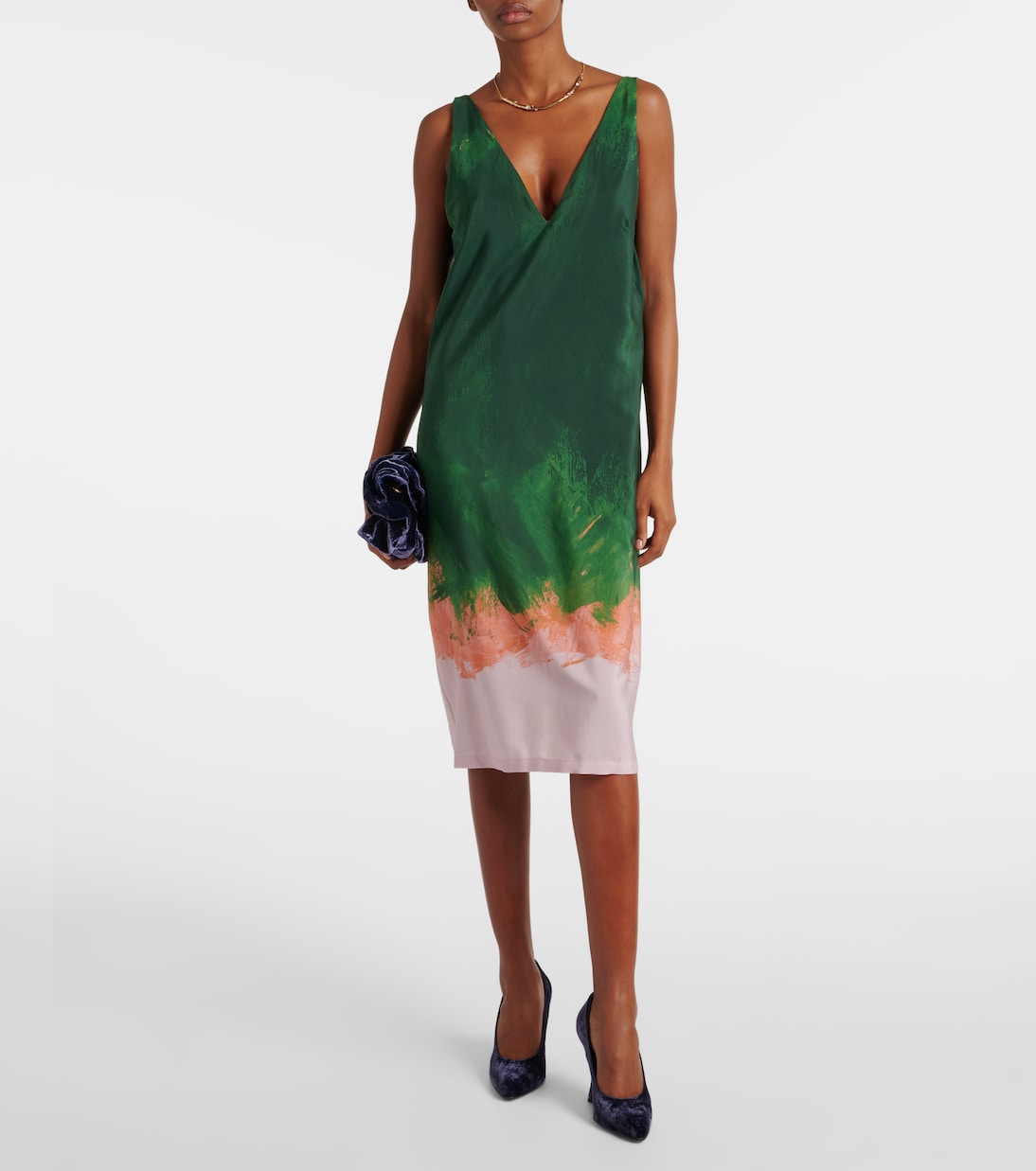 Robe midi imprimée en soie mélangée | Dries Van Noten
