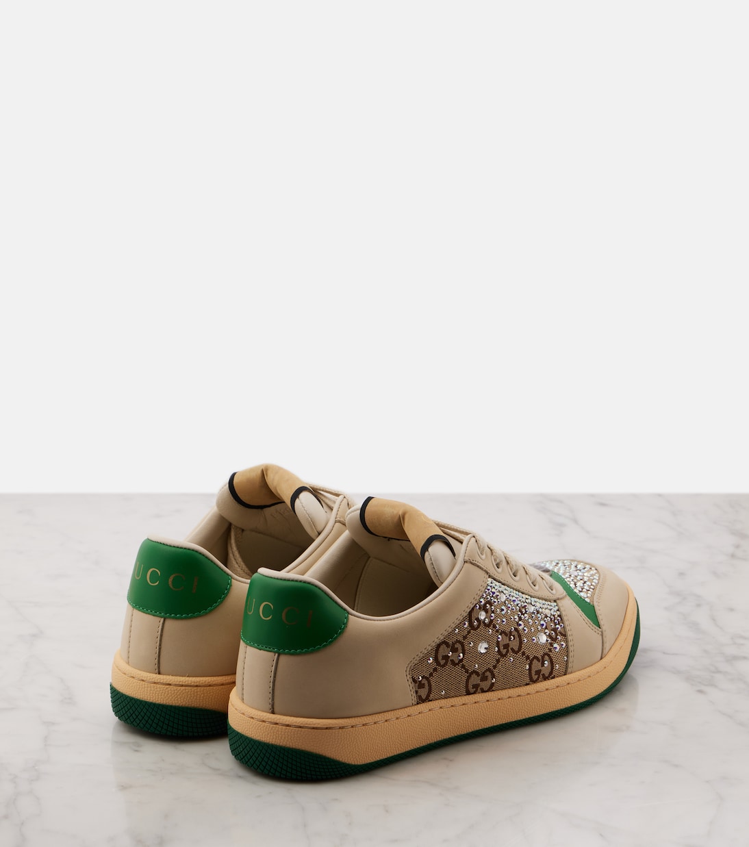 Sneakers Screener mit Leder und Kristallen | Gucci