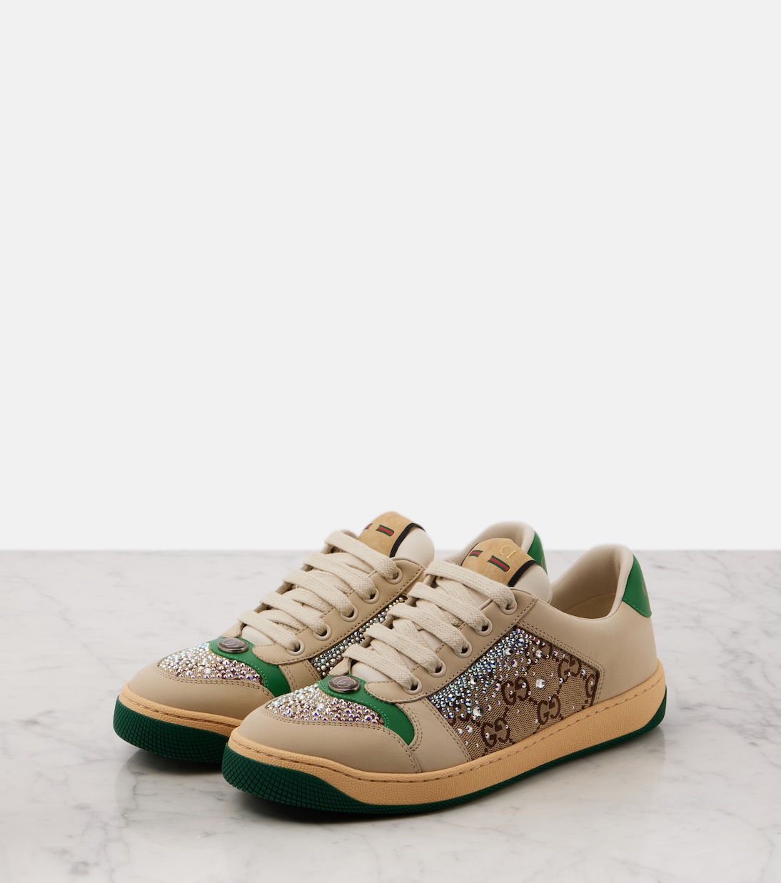 Sneakers Screener mit Leder und Kristallen | Gucci