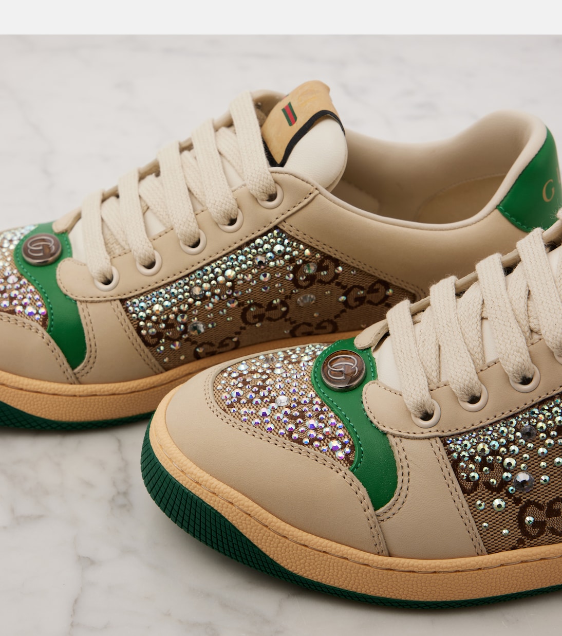 Sneakers Screener mit Leder und Kristallen | Gucci