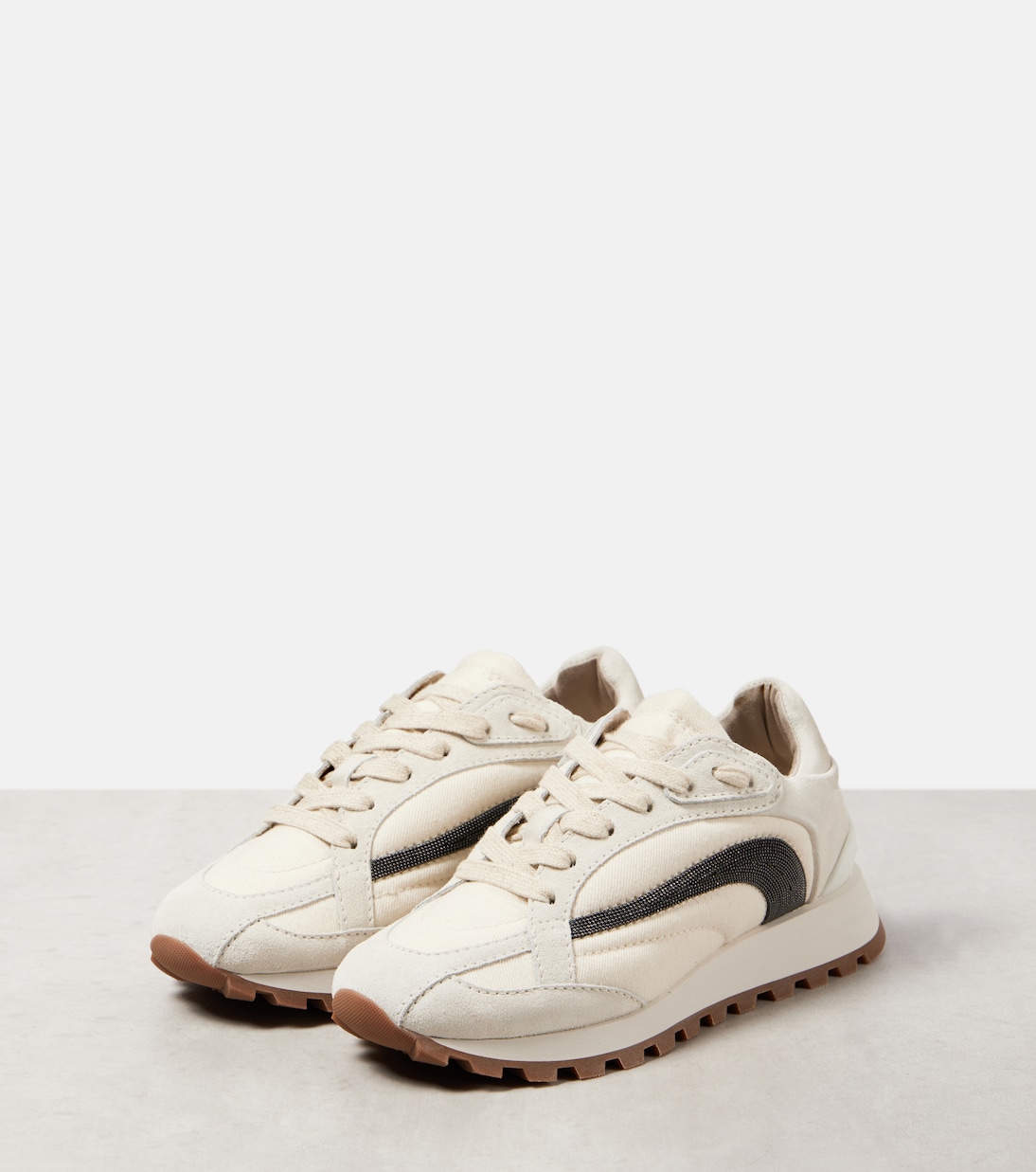 Sneakers con suede e monili | Brunello Cucinelli
