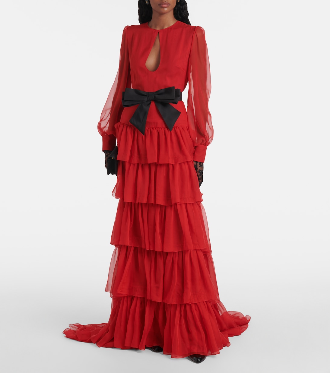 Bow-detail ruffled silk chiffon gown | Valentino