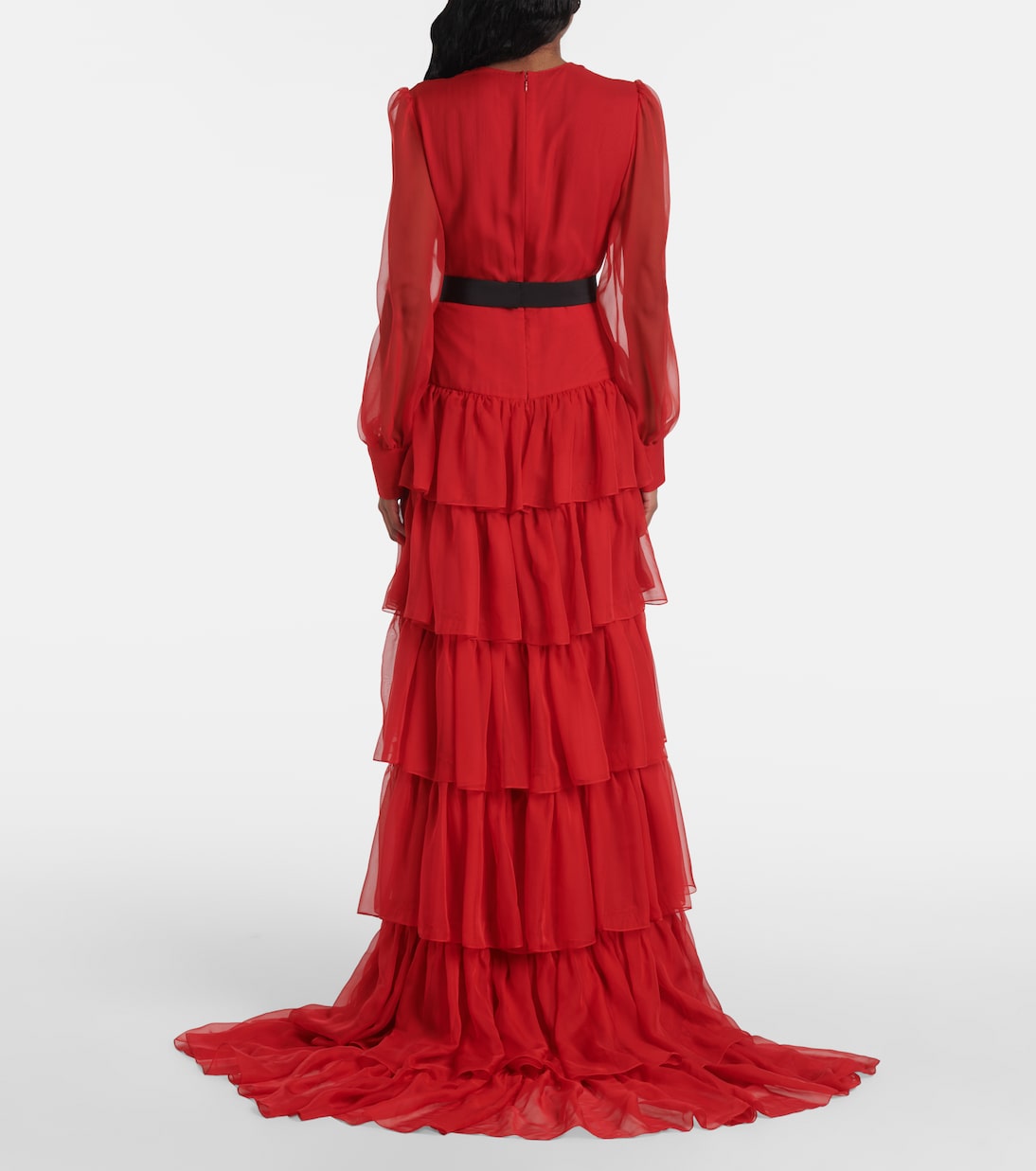 Bow-detail ruffled silk chiffon gown | Valentino
