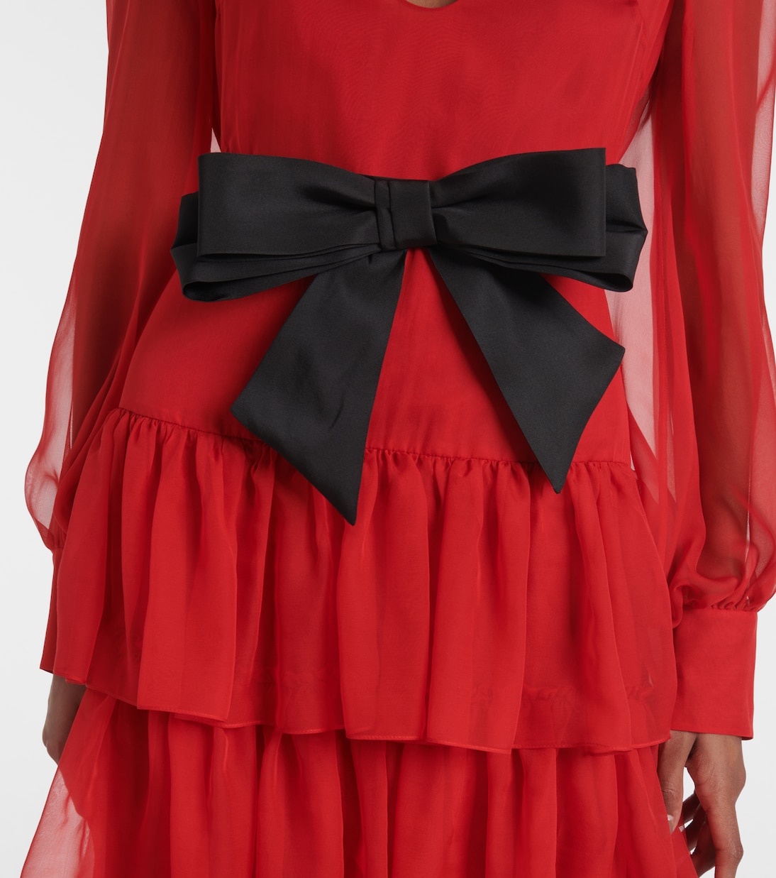 Bow-detail ruffled silk chiffon gown | Valentino
