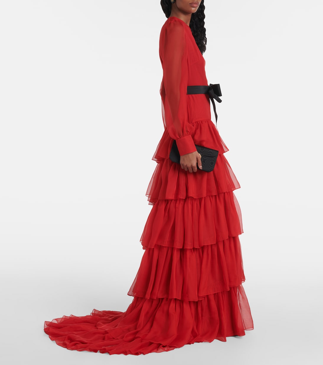 Bow-detail ruffled silk chiffon gown | Valentino