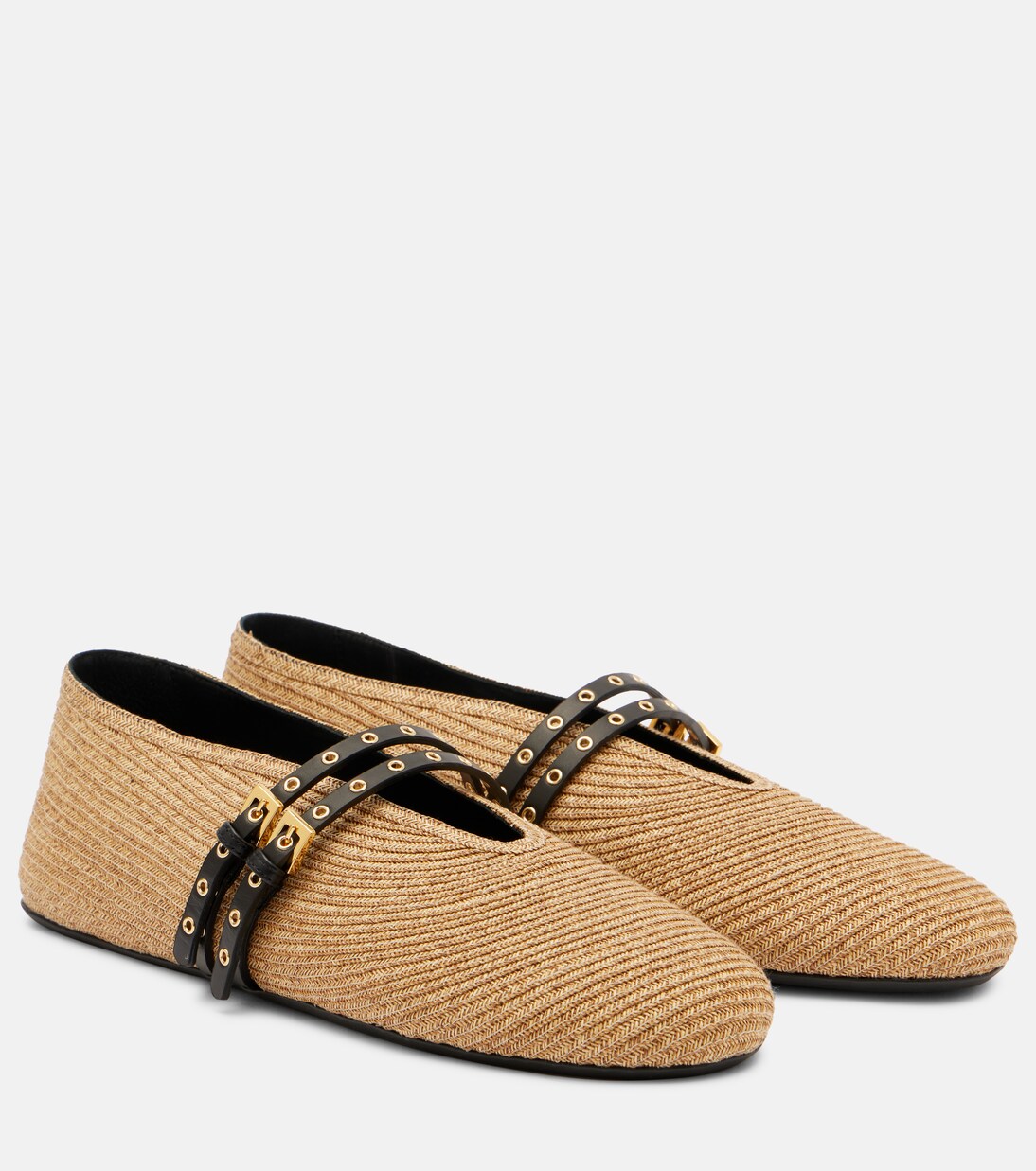 Leather-trimmed straw ballet flats | Alaïa