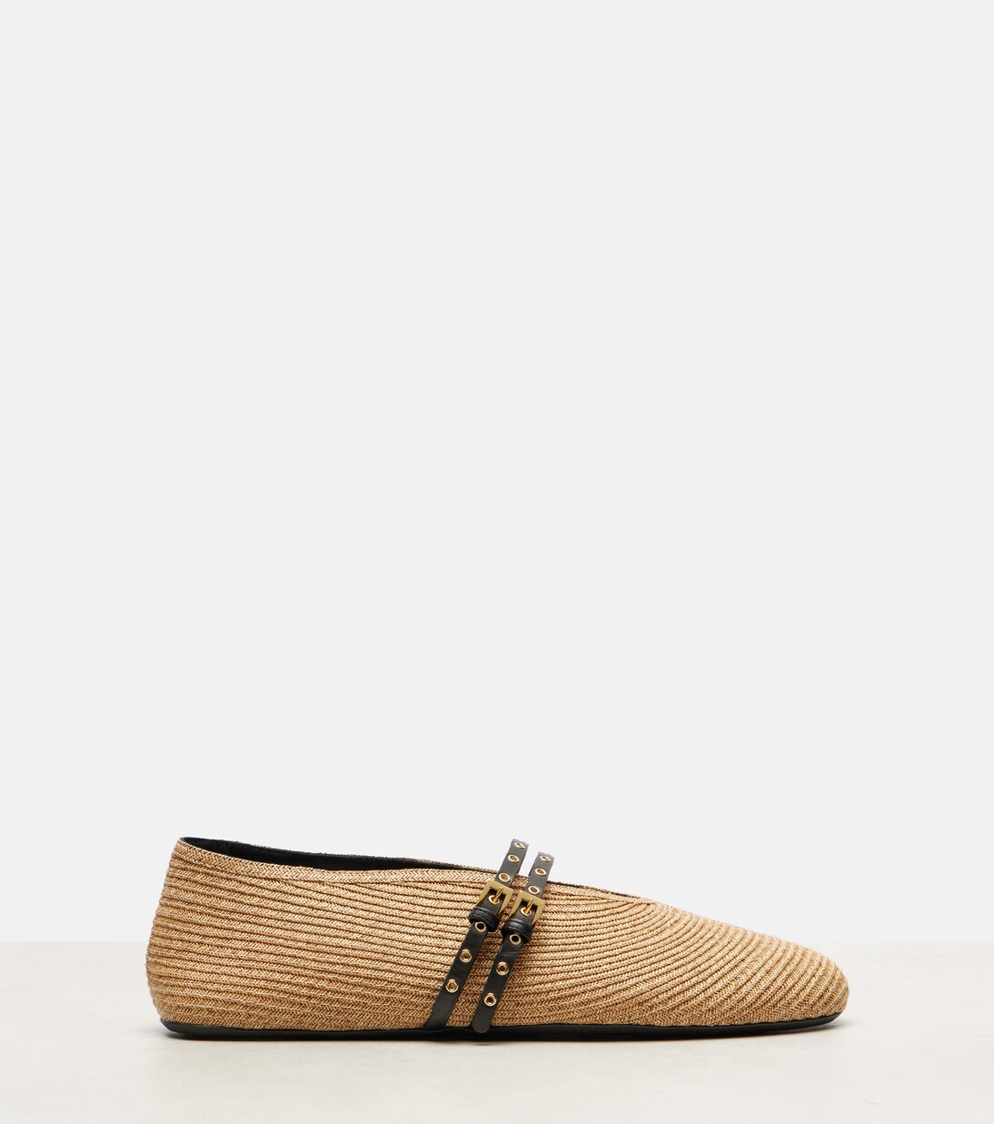 Leather-trimmed straw ballet flats | Alaïa