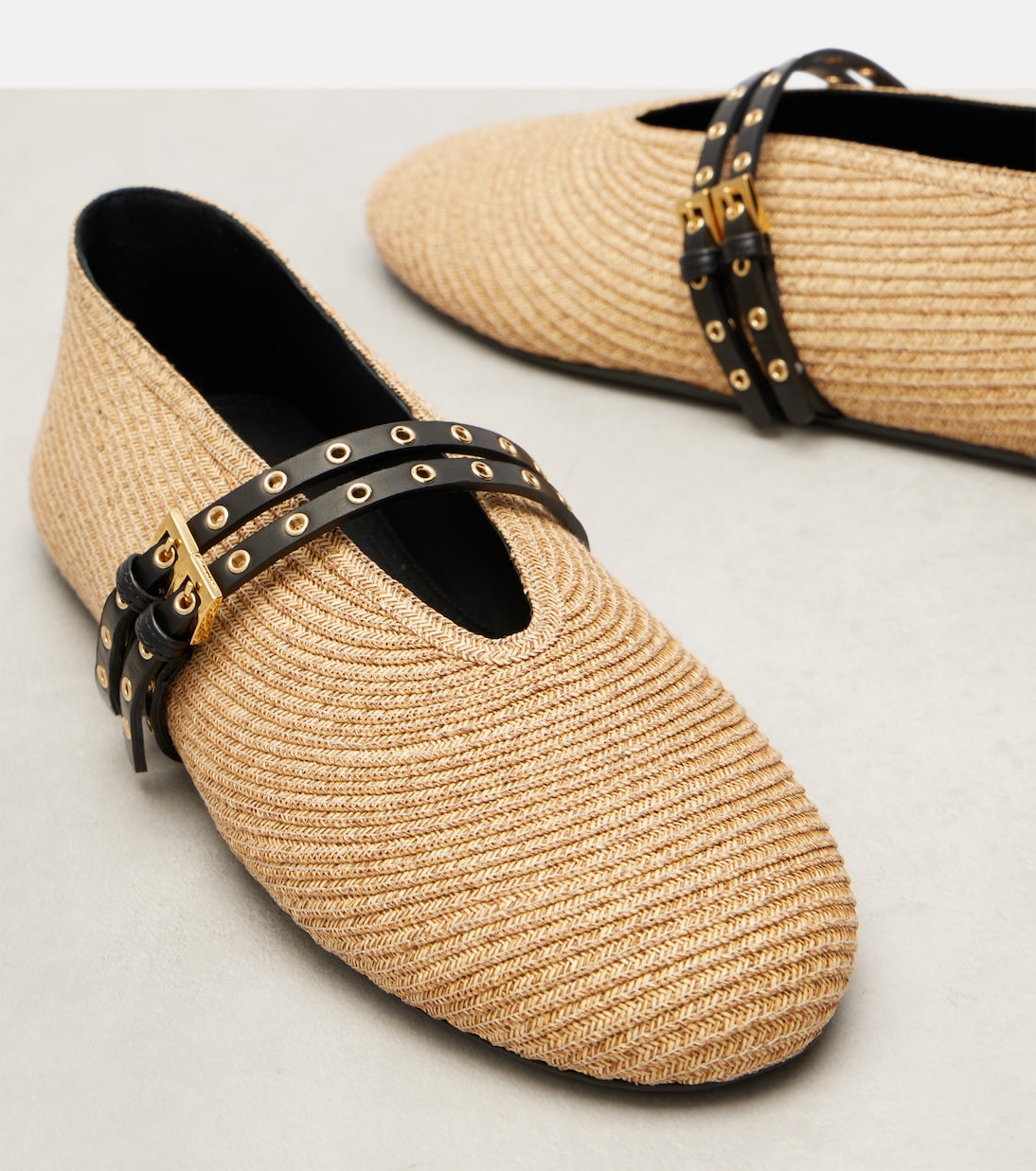 Leather-trimmed straw ballet flats | Alaïa