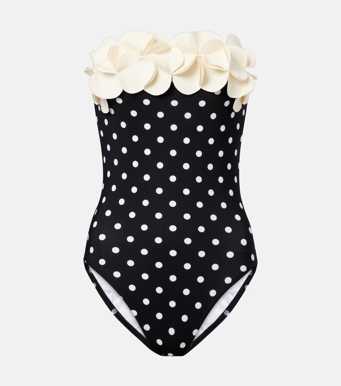 Costume intero a pois con applicazioni floreali | Karla Colletto