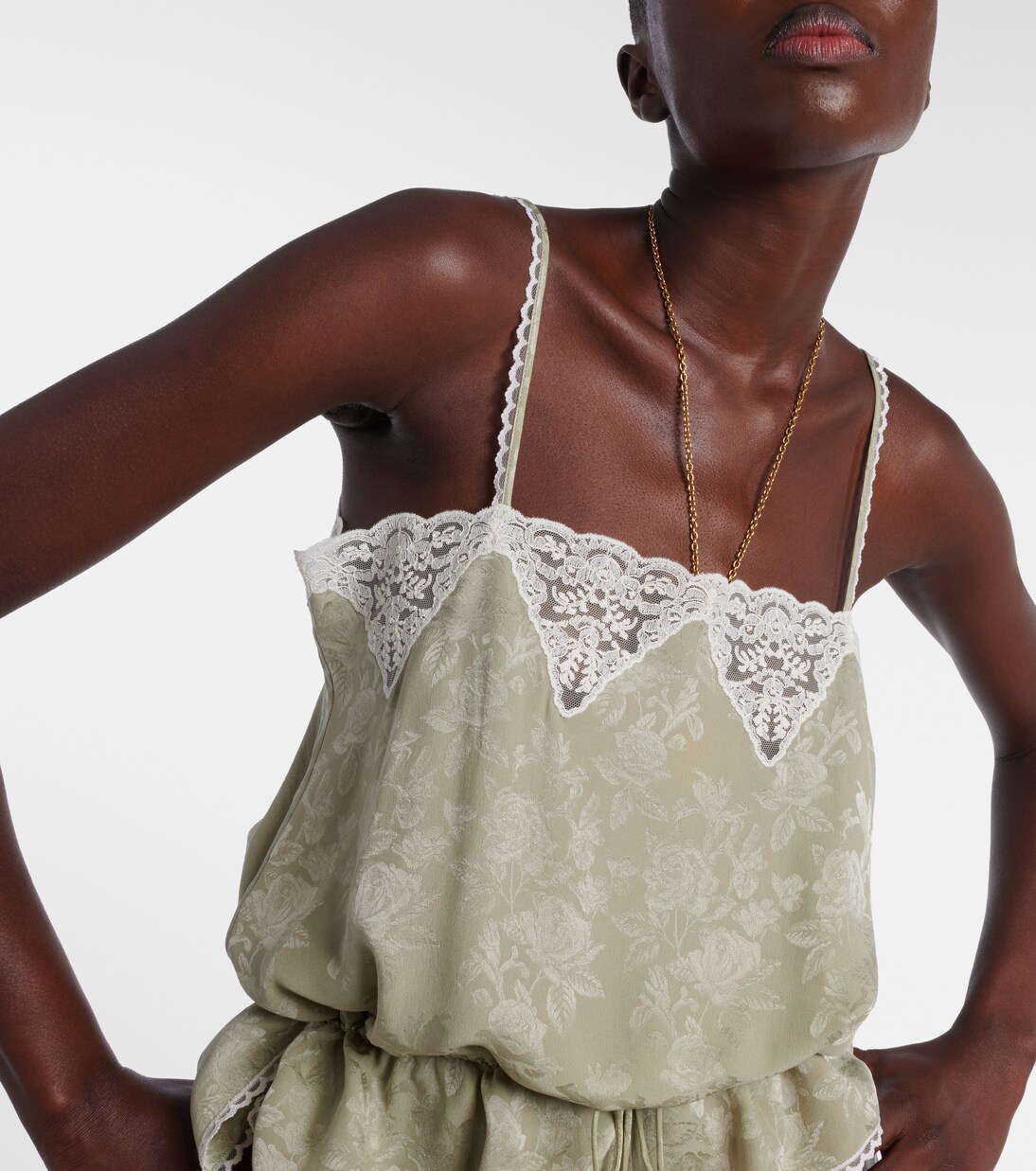 Top aus Seiden-Jacquard mit Spitze | Chloé