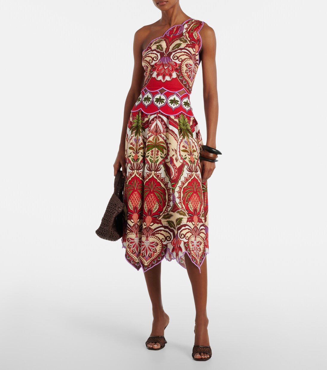 Odara Red扇贝边亚麻混纺中长半身裙 | Farm Rio