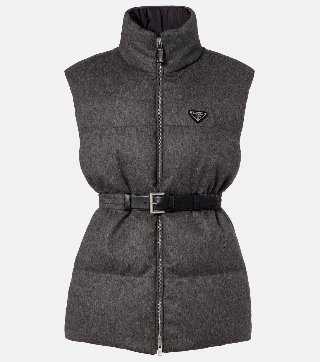 Belted virgin wool down vest | Prada