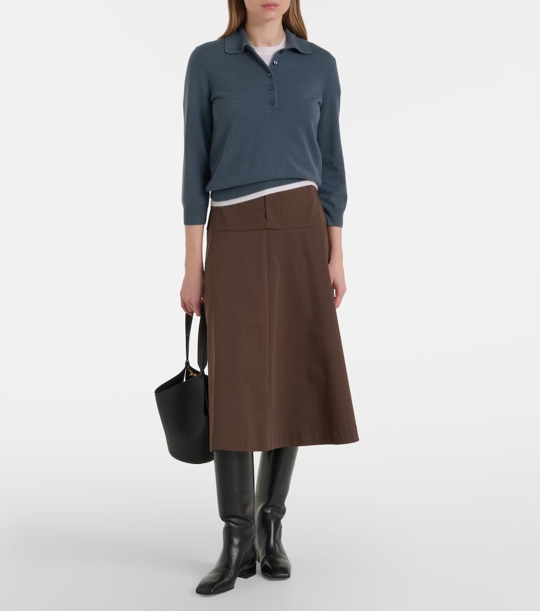 Cotton twill midi skirt | Vince