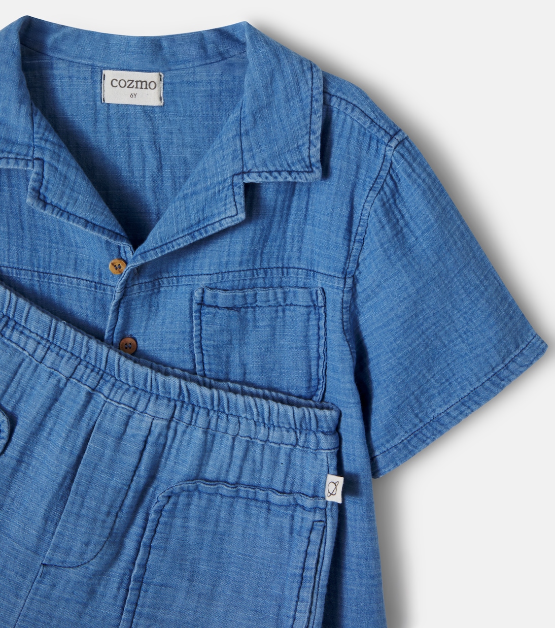 Gale cotton chambray bowling shirt and shorts set | Cozmo