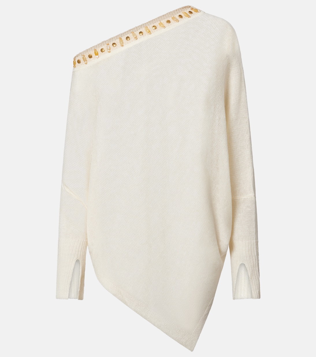 Beaded asymmetric linen-blend sweater | Xu Zhi
