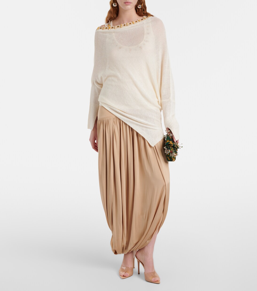 Beaded asymmetric linen-blend sweater | Xu Zhi