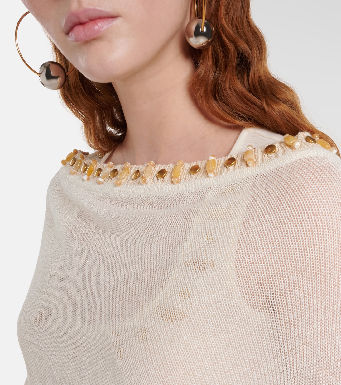 Beaded asymmetric linen-blend sweater | Xu Zhi