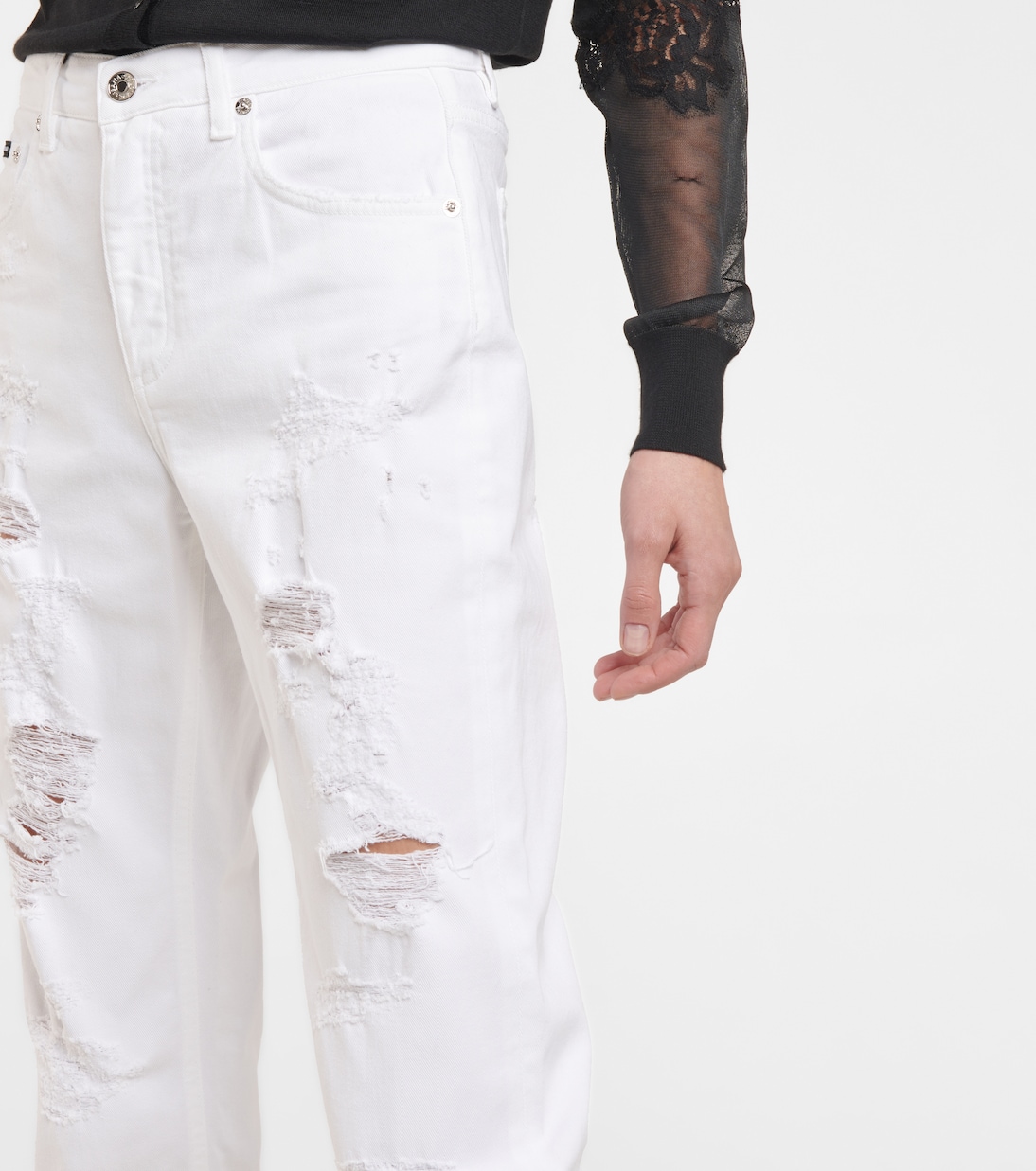 Jeans rectos de tiro alto desgastados | Dolce&Gabbana