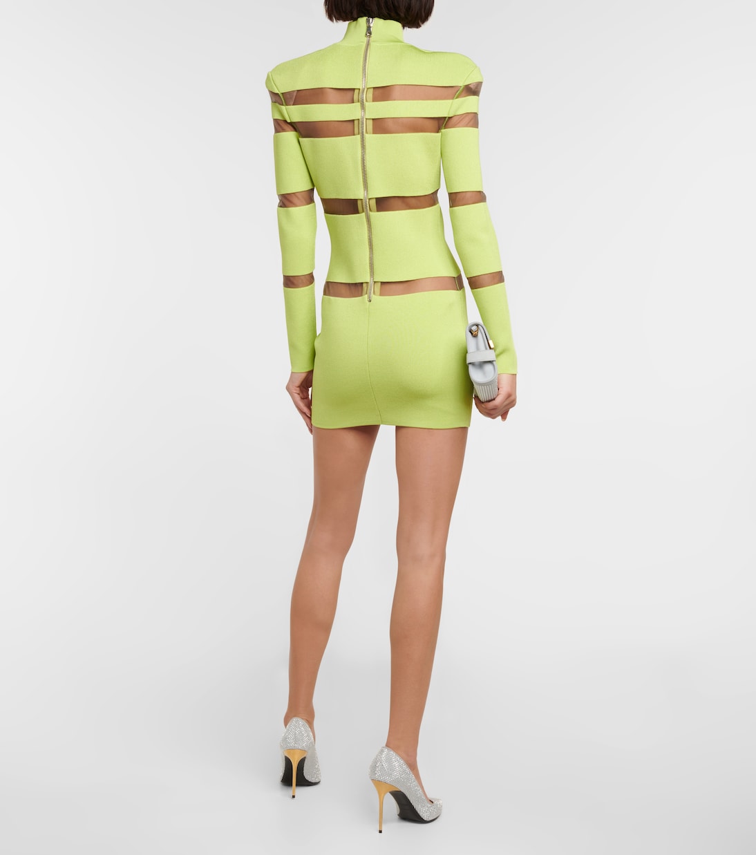 Turtleneck mesh-paneled minidress | Balmain