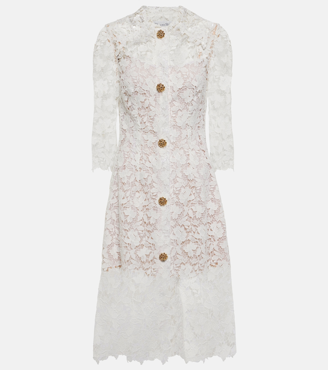 Robe midi en dentelle à ornements | Oscar de la Renta