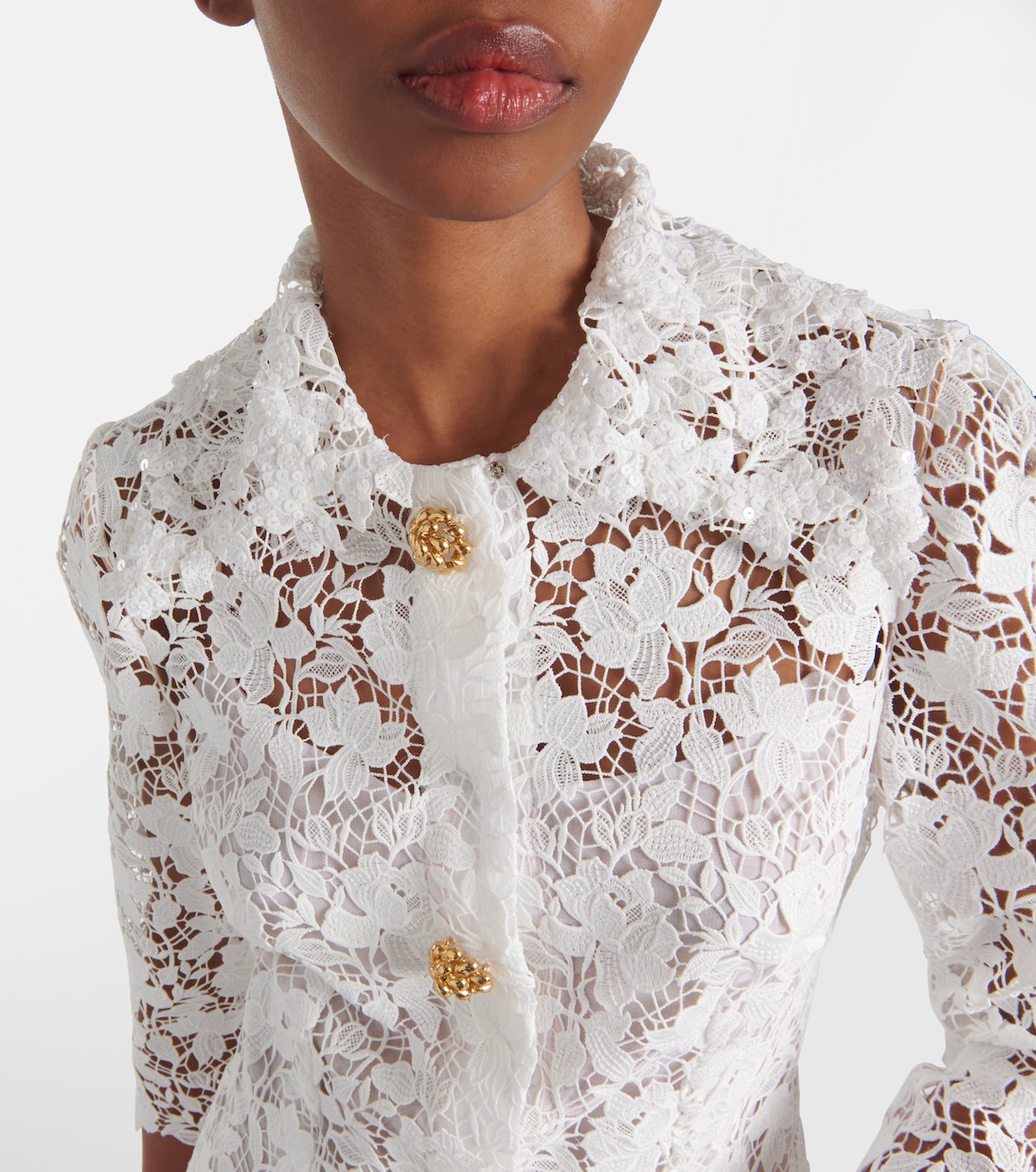 Robe midi en dentelle à ornements | Oscar de la Renta