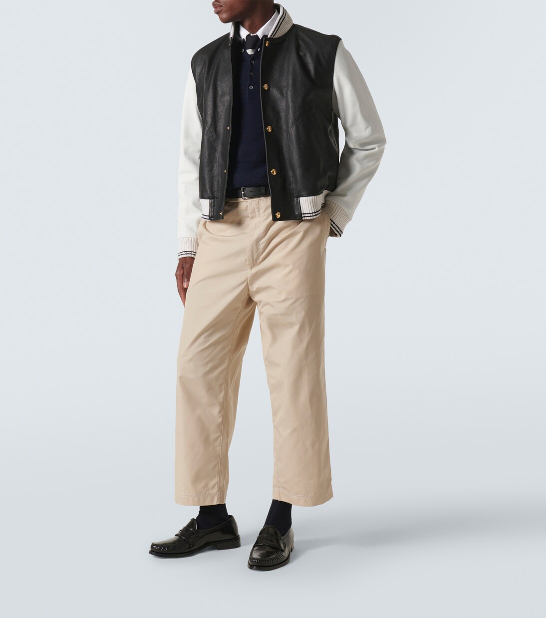 Leather varsity jacket in black Thom Browne Mytheresa
