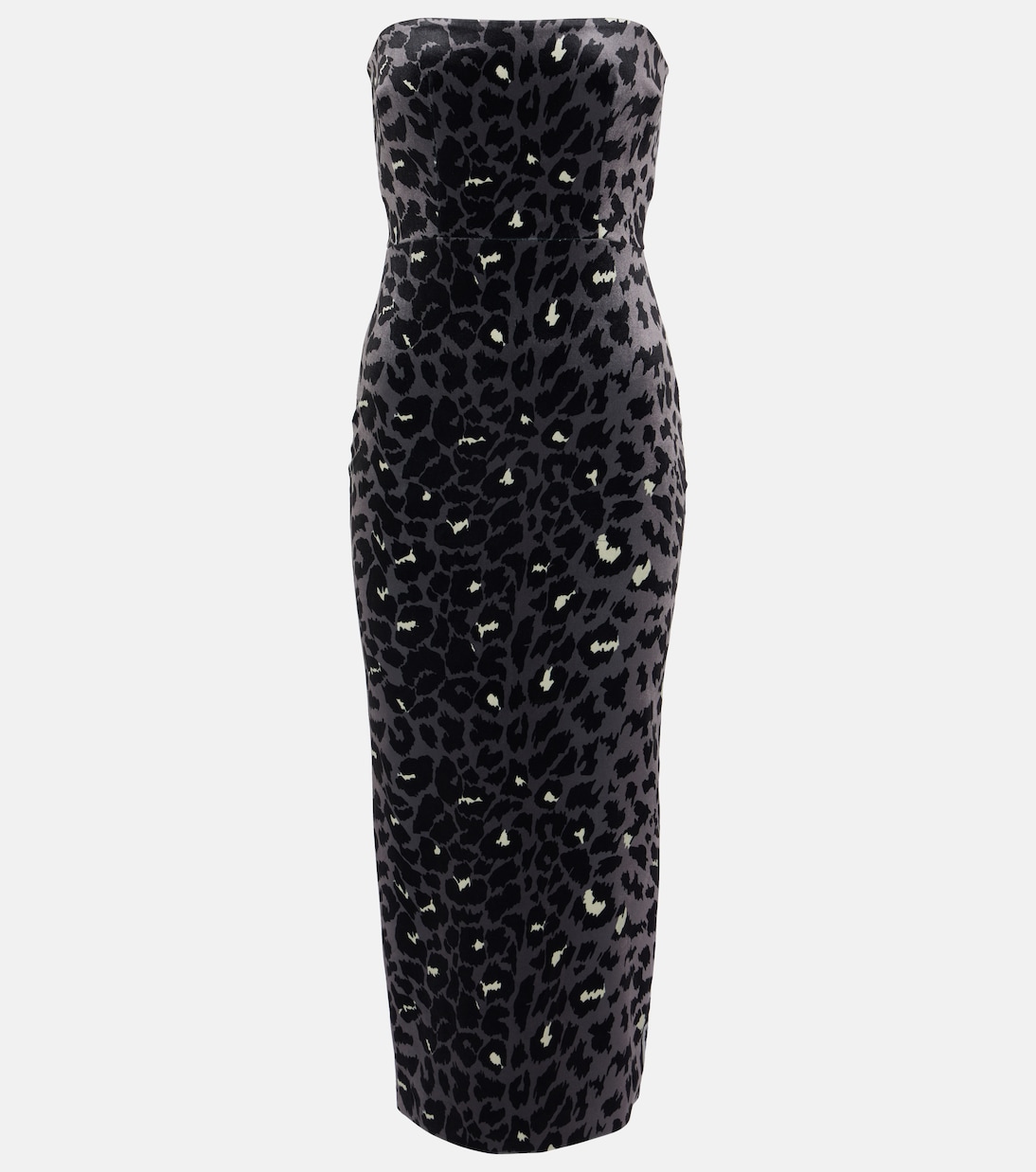 Leopard-print strapless velvet midi dress | Alex Perry