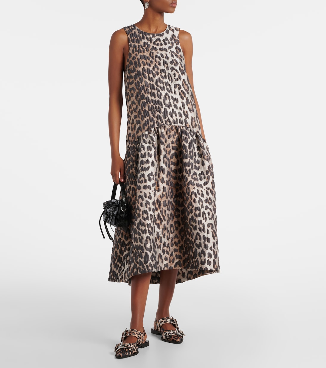 Leopard-print satin slingback flats | Ganni