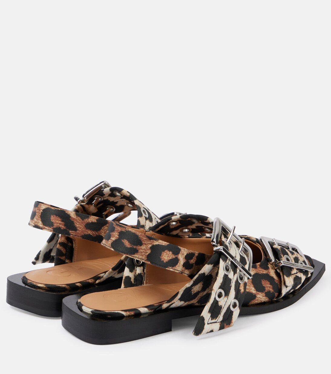 Leopard-print satin slingback flats | Ganni