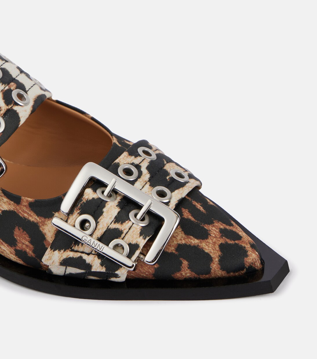 Leopard-print satin slingback flats | Ganni