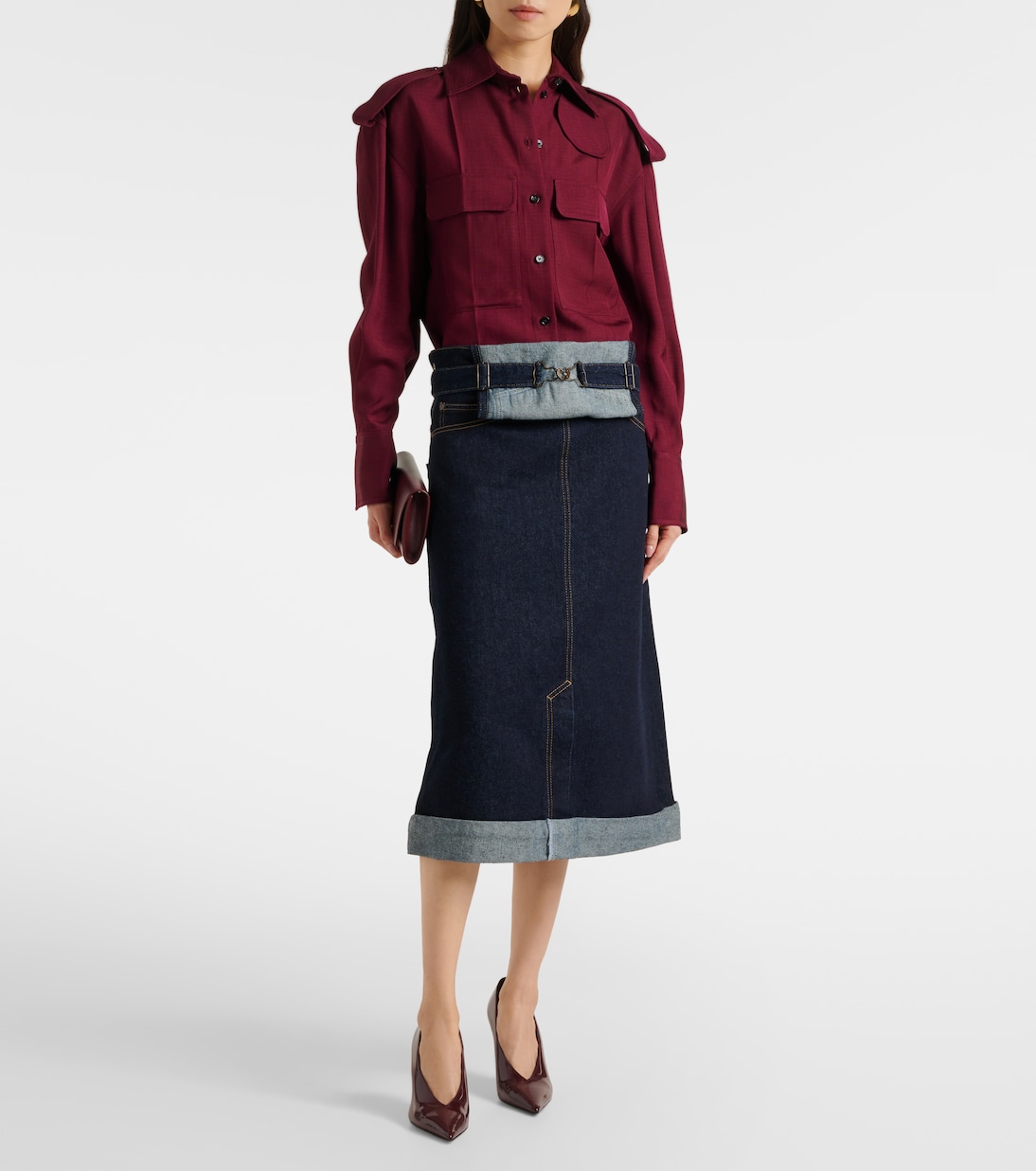 Falda midi convertible de denim | Victoria Beckham