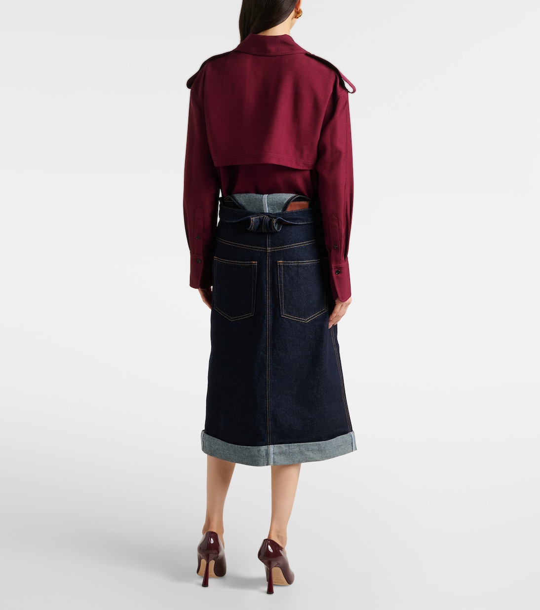 Falda midi convertible de denim | Victoria Beckham