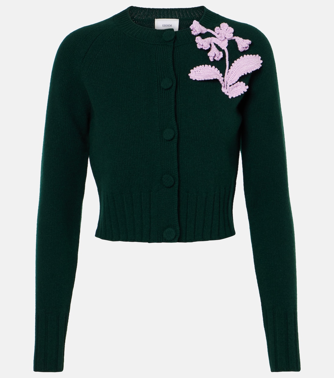 Cardigan raccourci en laine à fleurs | Erdem