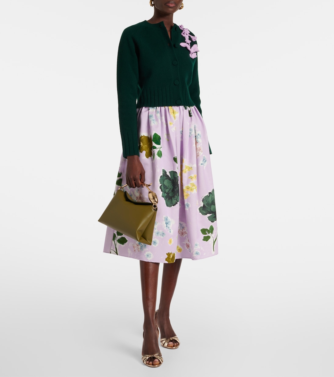Cardigan raccourci en laine à fleurs | Erdem