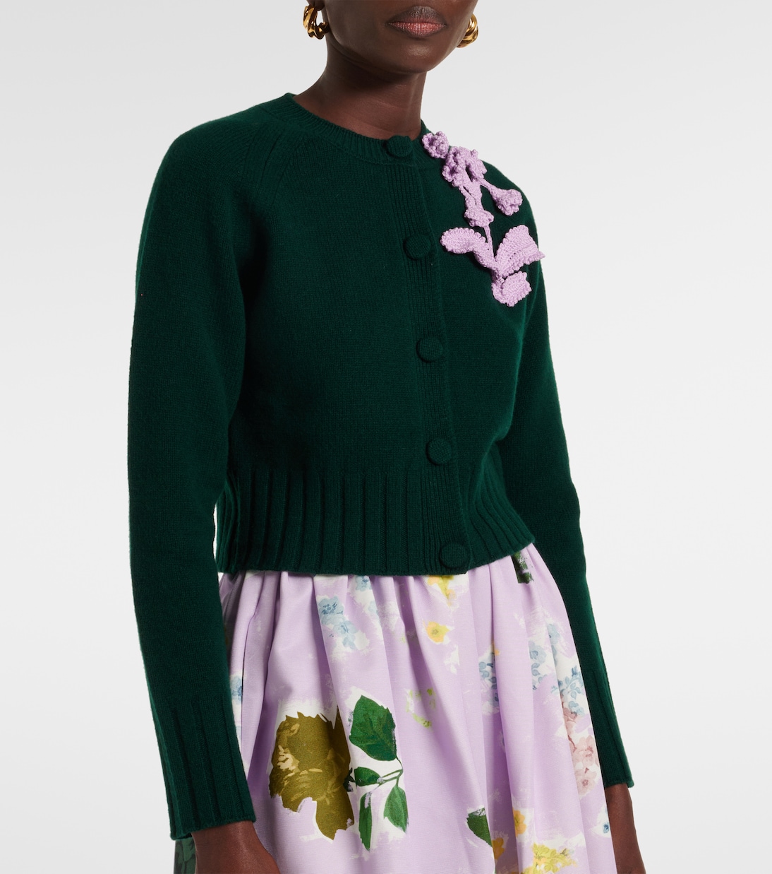 Cardigan raccourci en laine à fleurs | Erdem