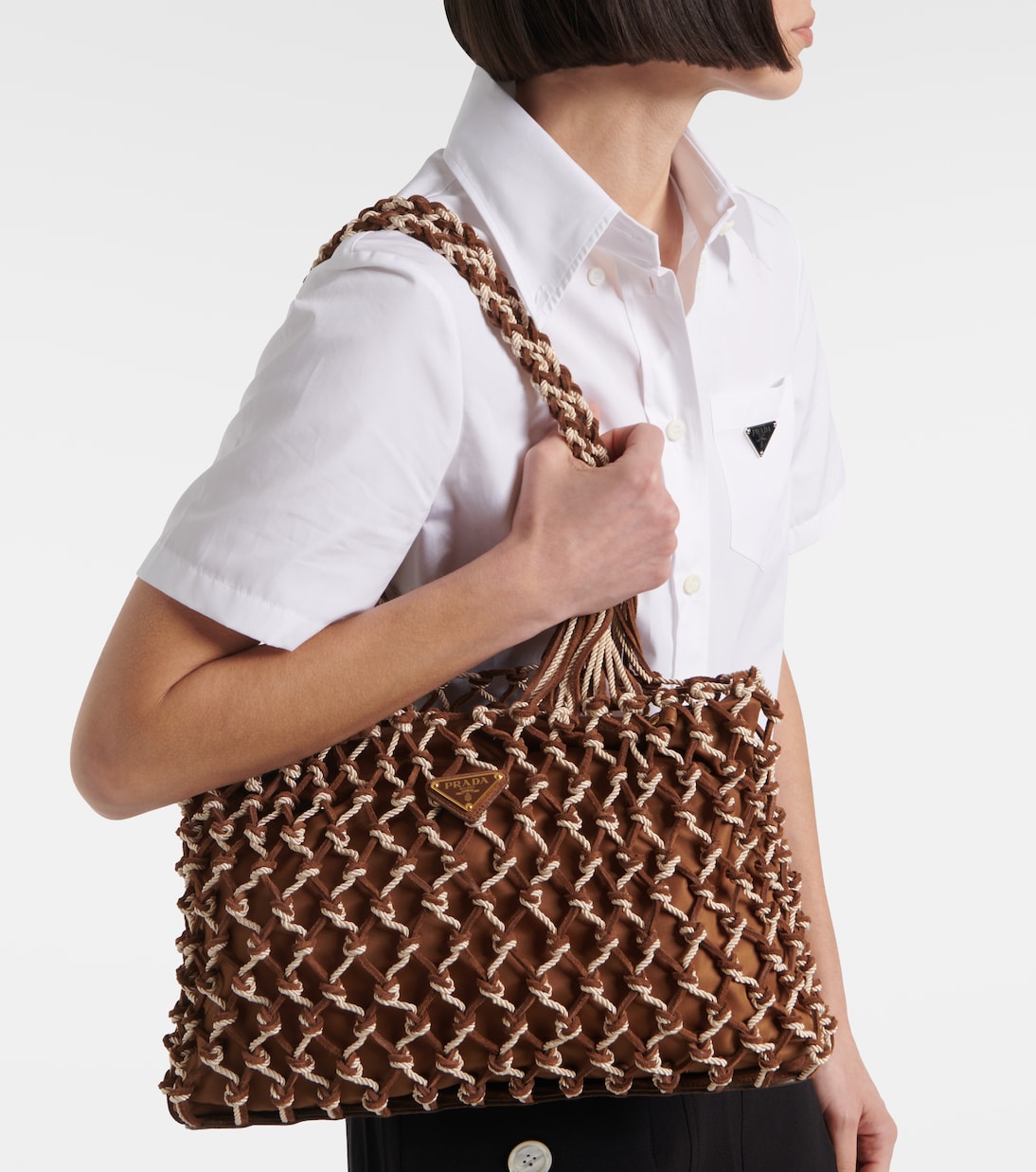 Woven suede-trimmed tote bag | Prada