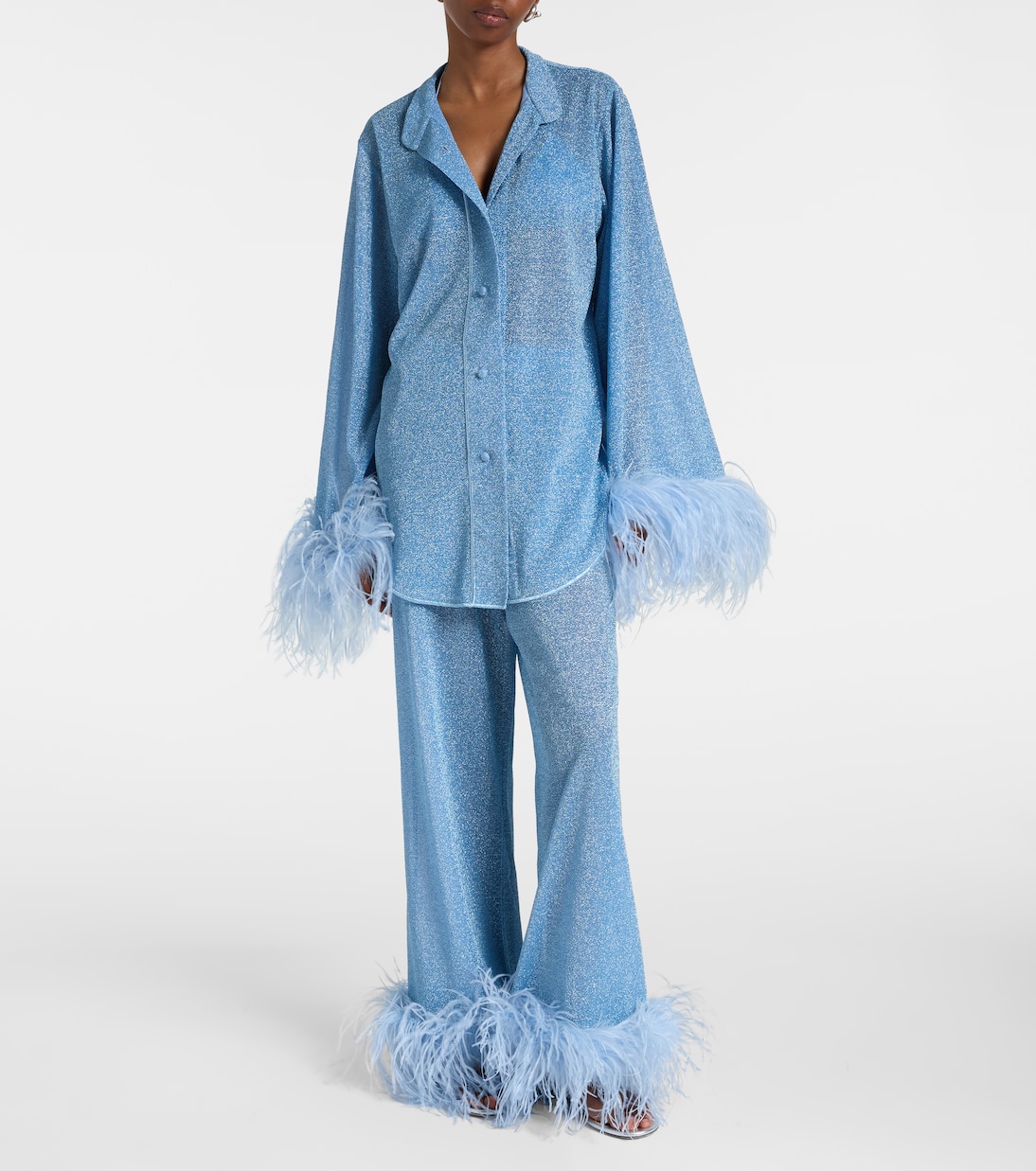 Lumière feather-trimmed wide-leg pants | Oséree