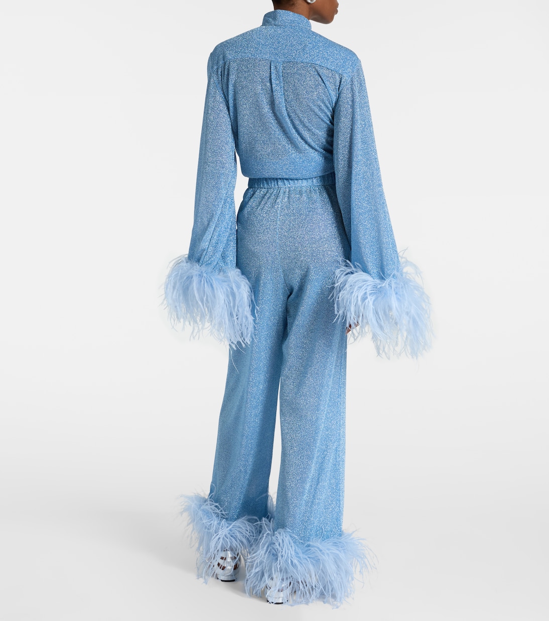 Lumière feather-trimmed wide-leg pants | Oséree