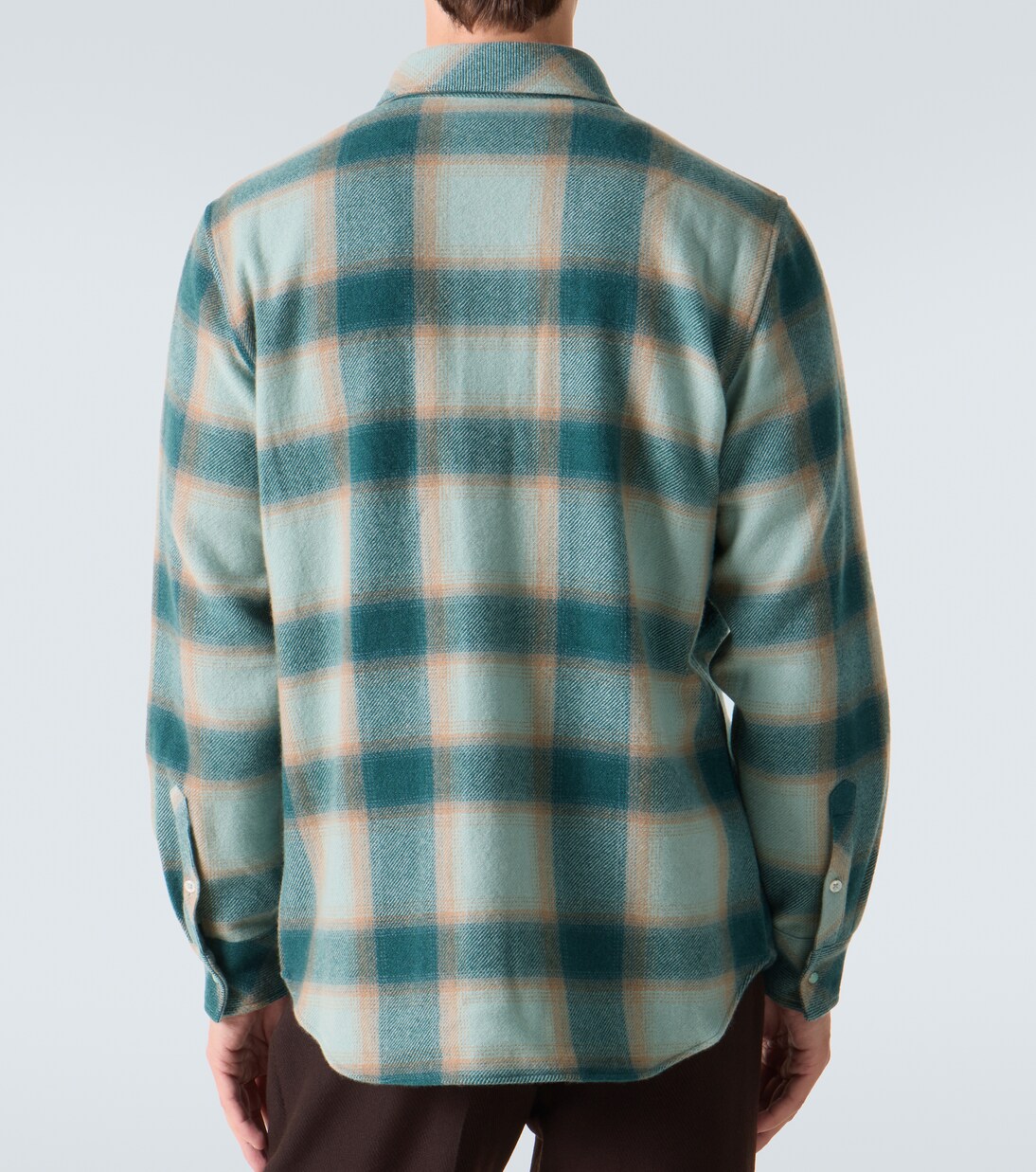 Shadow plaid cashmere shirt with emerald | God's True Cashmere
