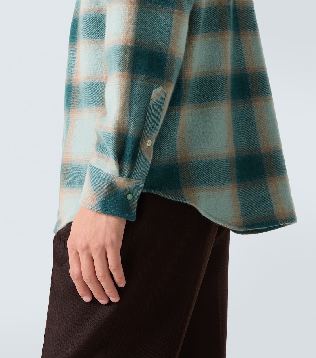 Shadow plaid cashmere shirt with emerald | God's True Cashmere