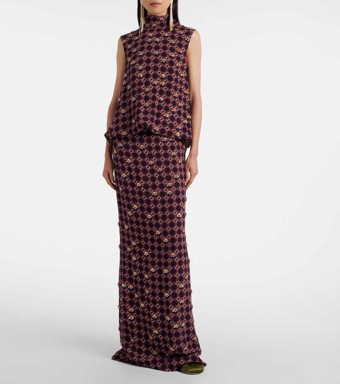 Embellished printed crêpe gown | Dries Van Noten