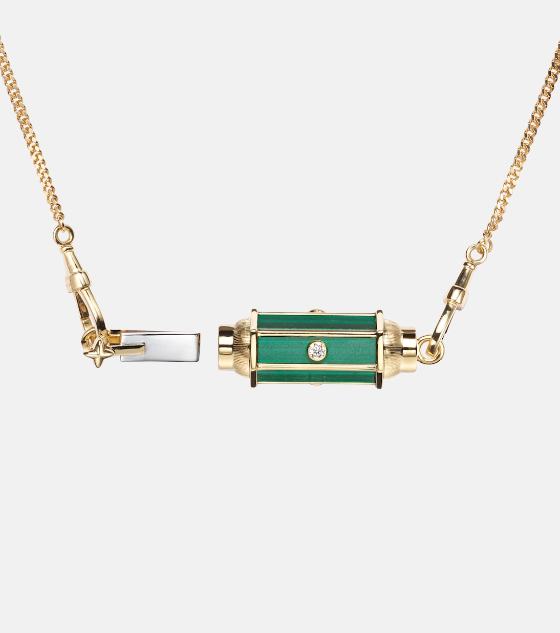 Baby Locket 18kt gold pendant necklace with malachite and diamonds | Marie Lichtenberg