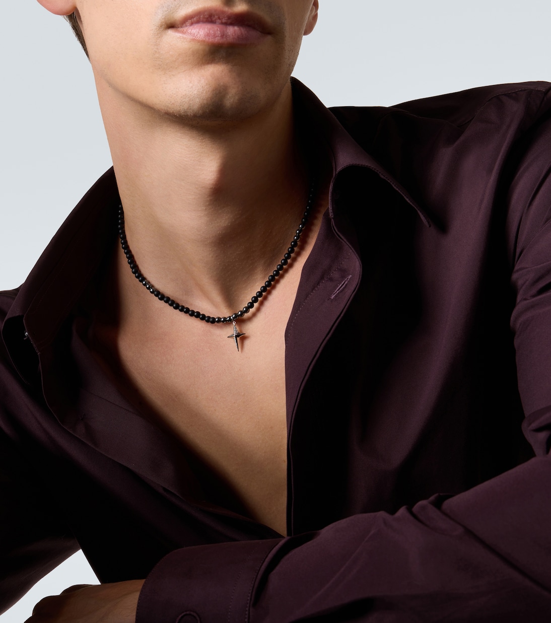 Star 14kt white gold beaded necklace with diamonds | Sydney Evan